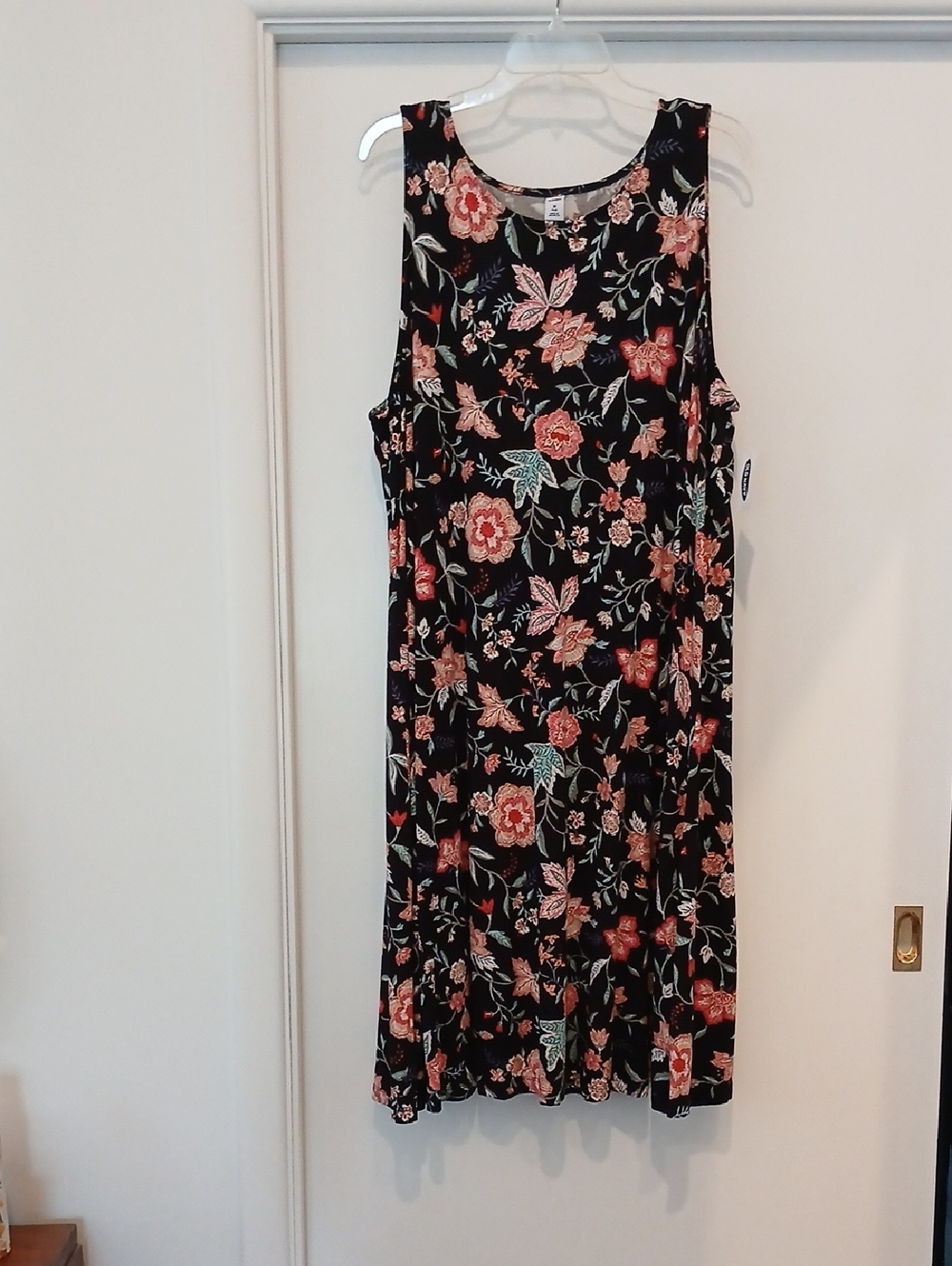 Old Navy Black Midi Dress with Pink and Coral Floral Print